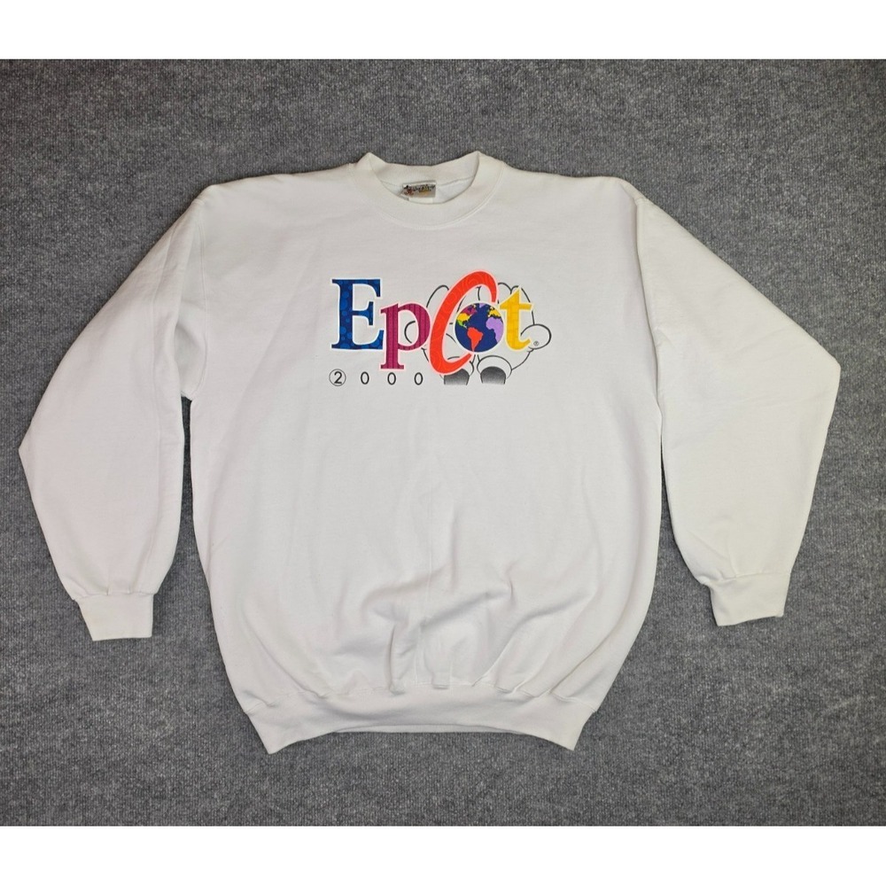 Vintage Mickey Mouse Disney Epcot Center 2000 White Crewneck Sweatshirt Size XL